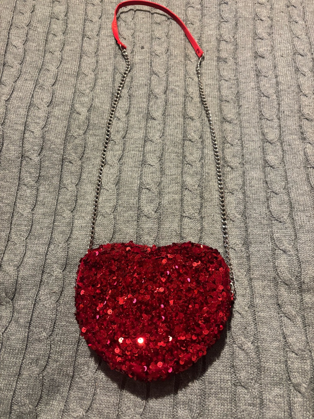 Y2K Red Sequin Heart Crossbody Chain Purse Bag Bling Valentine Glam